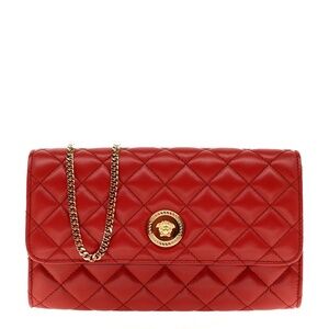 Versace Medusa Chain Crossbody Quilted Red Leather New